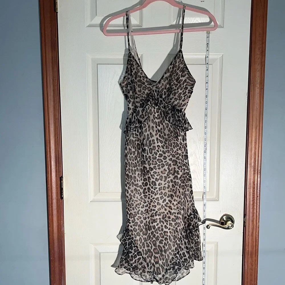 RARE! Y2K-Victoria’s Secret-M-leopard print, chiffon, stud, satin, slip, dress.